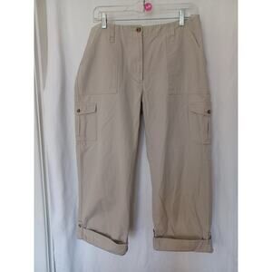 Eddie Bauer 100% Cotton Crop Cargo Beige Women's Sz 12 Hiking Pants A 130